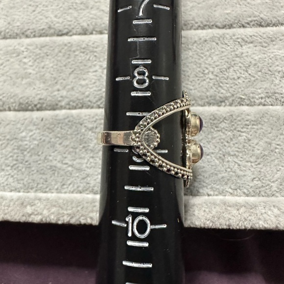 New Sterling Silver Boho Double Purple Amethyst Ring Size 9 Gemstone Crystal - Picture 3 of 11